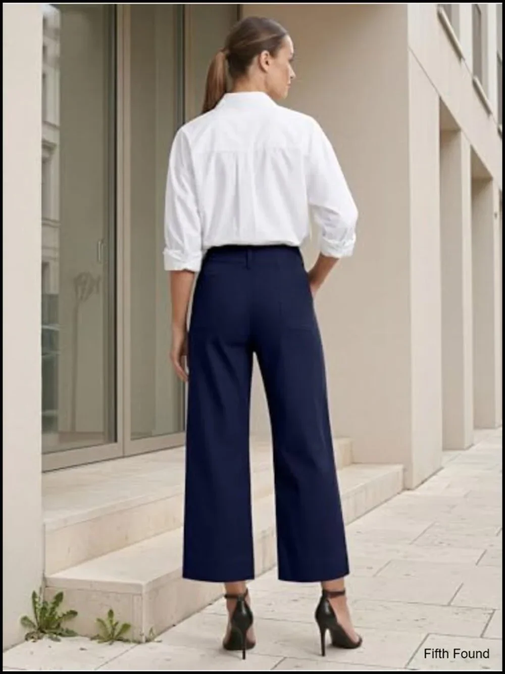 High Waist Wide Leg Cropped Pants Stretchy Work Pants with Pockets